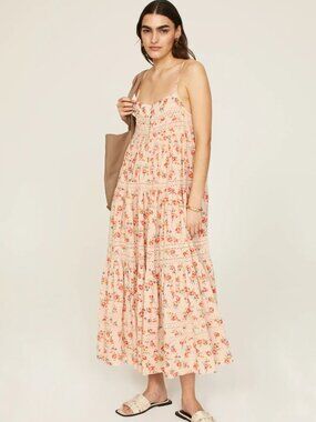 The Great. Serenade Maxi Sun Dress Pink Kerchief Rose Print Dainty Midi Sz S / 1